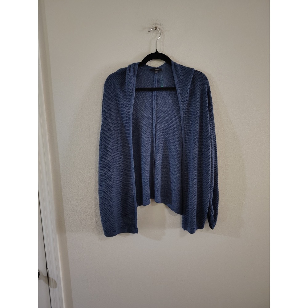 Staccato Blue Hooded Open Front Waffle Knit Cardigan‎ Sweater Womens ML